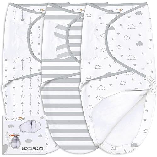 Mama Cheetah Baby Swaddle Blanket with Zipper, Newborn Swaddle Sack, Baby Swaddles Sleep Sack 0-3 Months, Baby Swaddle Wrap with Easy Change Zipper for Baby Boy & Baby Girl, 3-Pack