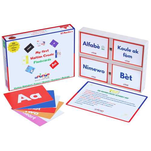 Creole Cards - Haitian Creole Flashcards - Learn Creole for Toddlers, Kids, & Adults - Colors, Alphabet, Numbers, Animals, and Shapes.
