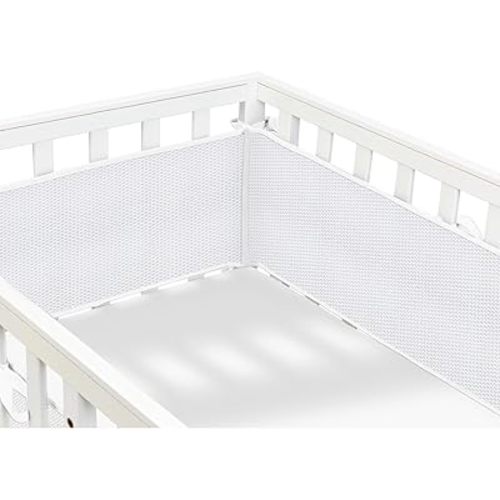 4 Sides Ventilated Mesh Liner Bumpers for Life Size White Cribs,Covers-Long Pieces (111in x 11in), Short Pieces(82in x11in)
