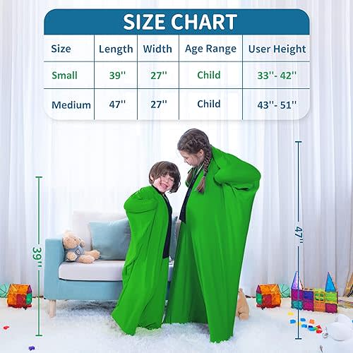 OUTREE Sensory Sock for Kids, Small,3-5 Years,39''×27'',Good for Height:2'9'' - 3'6'',Full Body Sock Provides Deep Pressure Input, Sensory Toys for Autistic Children with A Carrying Bag,Green