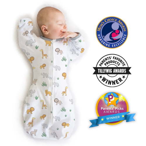 Amazing Baby Transitional Swaddle Sack, Arms Up Swaddle with Half-Length Sleeves & Mitten Cuffs, Easy Transition Swaddle Sleep Sack, Medium, 3-6 Months, 14-21 lb, On Safari