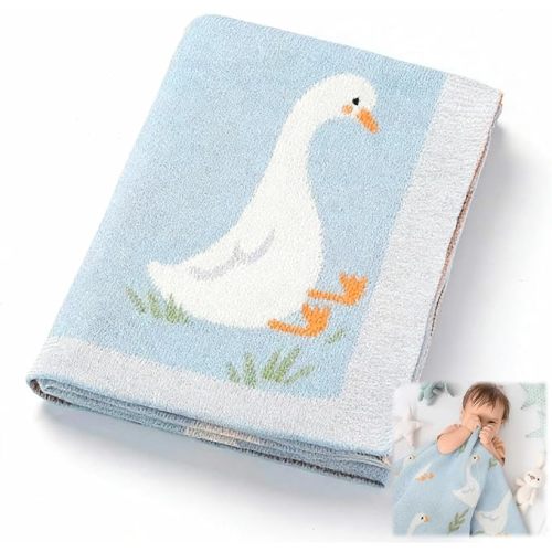 SmoothNovelty Silly Goose Baby Blanket Cute 100% Knitted Cotton Swaddle Cover Receiving Nursery Baby Shower Goose Gift for Newborn Swaddle Infant Crib(Blue)