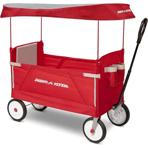 Radio Flyer 3-in-1 EZ Fold Wagon; Red Folding Wagon with Canopy; Collapsible Wagon for Kids, Cargo, & Garden