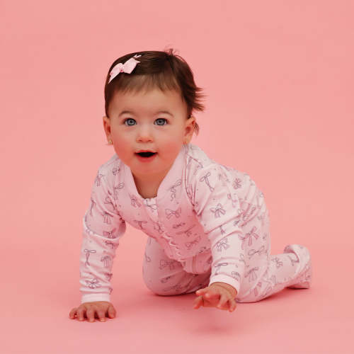 Bows Zipper Footie w/Ruffles