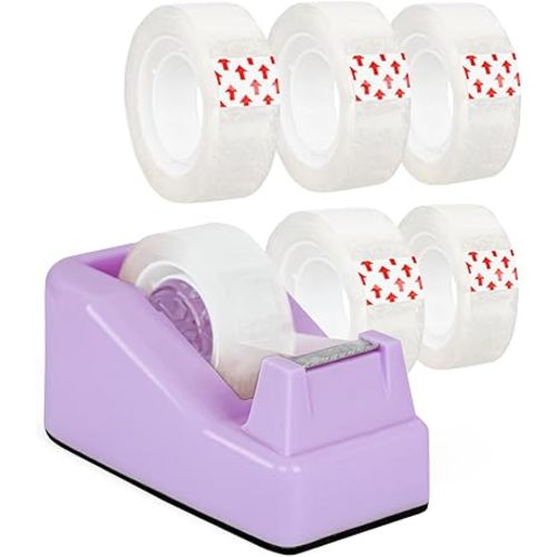 Desktop Tape Dispenser Purple with Weighted Nonskid Base - Includes 6 Rolls of Transparent Tape (0.71 Inch x 1000 inches Each)