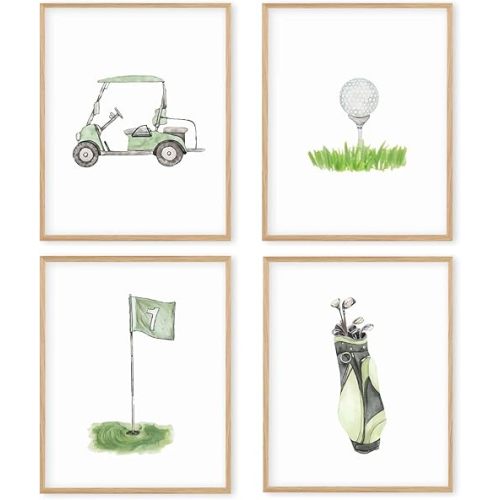Boat Wades Golf Nursery Decor Unframed Wall Art Prints,Golf Flag Posters & Prints For Home Boy Room Decor,Green Sports Nursery Posters Pictures 8x10 Set Of 4
