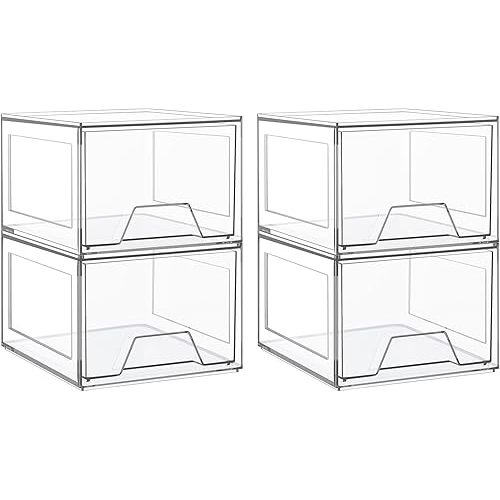 4 Pack Stackable Makeup Organizer, Acrylic Bathroom Organizer and Storage Drawers, Clear Plastic Drawer Storage Bins For Vanity, Undersink, Cabinets, Pantry