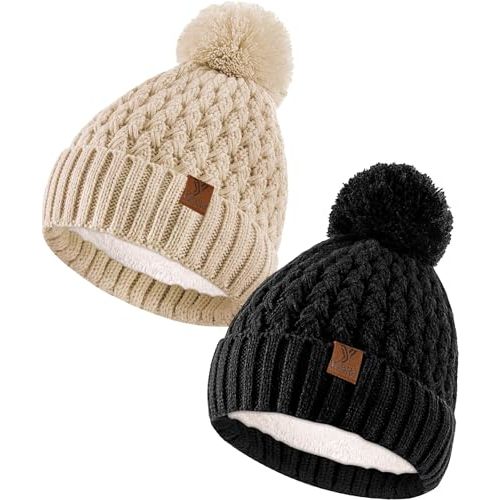 yafeite Baby Winter Beanie Hat Boys Girls, 2 Pack Toddler Winter Hat Warm Fleece Lined Knit Beanies Kids Hats for 3-36 Months