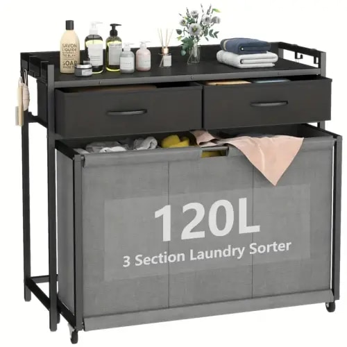 laundry sorter laundry basket 3 sections pull rrolling - Temu