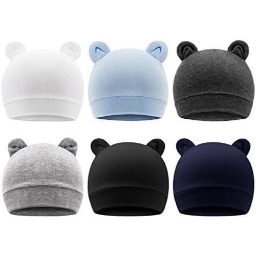 DRESHOW BQUBO 6 Pack Baby Hats for Boys Girls Unisex Baby Hat Soft Knit Cap Nursery Beanie for Newborn Infant Toddler Kid