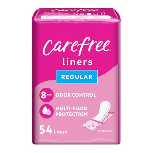 Carefree Panty Liners for Women, Regular, Wrapped, Unscented, 54ct | Pantiliners, Carefree Liners, Daily Liners for Women, Light Periods and Leaks, 8-Hour Odor Control | 54ct (Packaging May Vary)