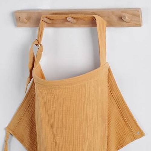 Blissful Diary Muslin Nursing Cover for Breastfeeding, Breathable Breastfeeding Cover up with Arch Neckline for Women, Nursing Apron (Retro Yellow)