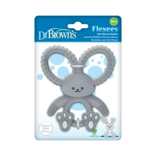 Dr. Brown's Flexees Teether, Gray Bunny, Soft 100% Silicone Baby Teether, BPA Free, 3m+, 1 Pack