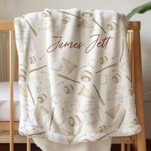 Personalized Baseball Blanket Gift Custom Name Baby Blanket Baseball Boy Sport Nursery Theme Baseball Gift for New Dad Vintage Baseball Room