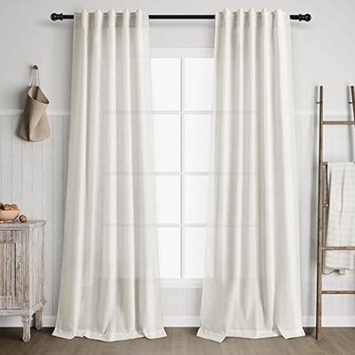 38 inch Wide Cream Linen Curtains for Living Room 2 Panels Back Tab Rod Pocket Narrow Window Curtain 84 inches Long Boho Farmhouse Decor Birch Ivory Light Filtering Semi Sheer Curtains 38x84