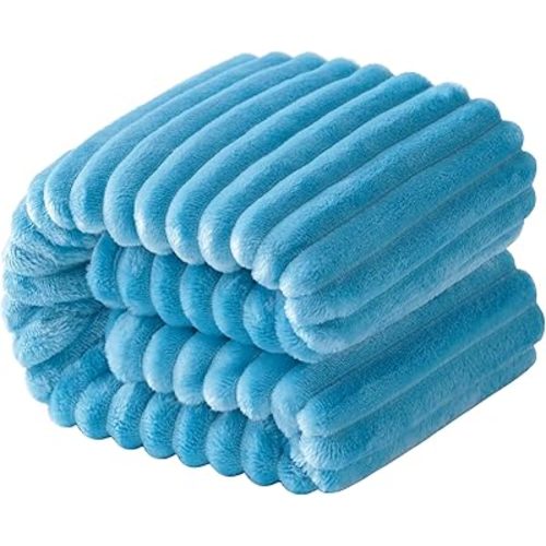 NTBAY Flannel Fuzzy Toddler Blanket, Fluffy Warm and Lightweight Reversible Stripes Design Baby Plush Blanket, 30x40 Inches, Blue