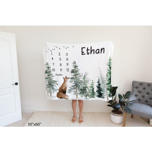 Fox Milestone Blanket, Personalized Woodland Milestone, Milestone Photo Prop, Growth Tracker, Forest Monthly Blanket, Fox Baby Gift - Enf