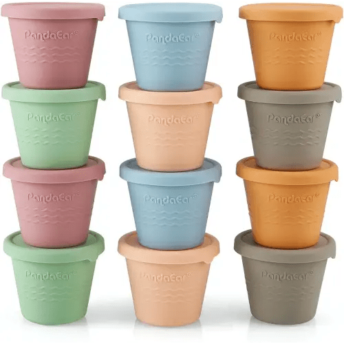 PandaEar 12 Pack Silicone Baby Food Storage Containers, 4 oz Reusable Small Snack Containers Freezer Storage with Airtight Lids Leak Proof for Infants Kids Babies, Microwave & Dishwasher Safe