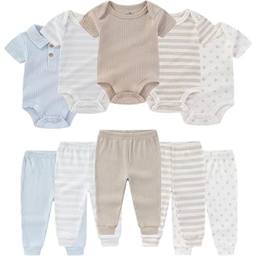 Baby Bodysuit and Pant Set Summer Ribbed Mix Match Infant Boy Girl Clothes Outfits