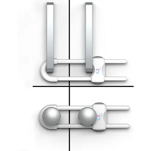 Baby Proofing Cabinet Locks | Adjustable U Shaped Baby Safety Latches for Drawers, Fridge, Closet |Modern Baby Proofing Cabinet Lock with Extra Secure Lock Buttons (Pack of 2, White)