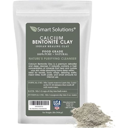 SMART SOLUTIONS Calcium Bentonite Clay Food Grade, 2 lb Pure Indian Healing Clay - All Natural for Internal and External Use | DIY Facial Treatments, Deodorants, Hair Masks