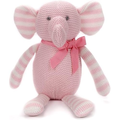100% Organic Cotton Baby Toys Pink Elephant Stuffed Animals for Newborn 7.1"