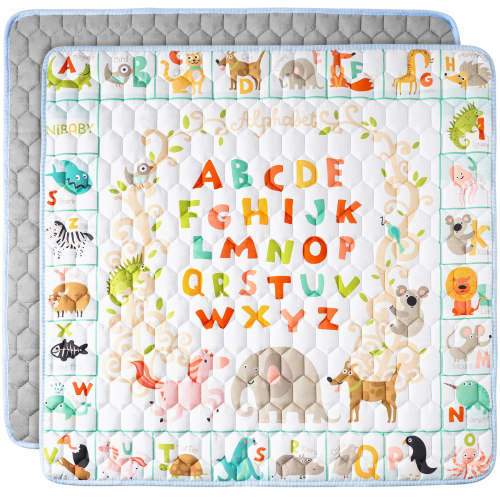 NiBaby 50x50 Foam Baby Playmat with Vibrant Patterns, Foldable Thick Cushioned Play Area and Non-Slip Base for Indoor/Outdoor Use, Machine-Washable, Hypoallergenic and Safe for Baby (Alphabet)