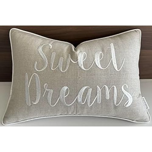 Rudransha Sweet Dreams Embroidered Lumbar Accent Throw Pillow Cover - Bedroom Decor - 12x18, Natural-Ivory