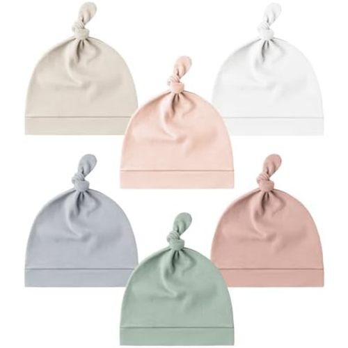 Konssy 6 Pack Baby Newborn Hats Set Knot Beanie Hats Soft for Infant Baby Girls Boys Caps 0-6 Months