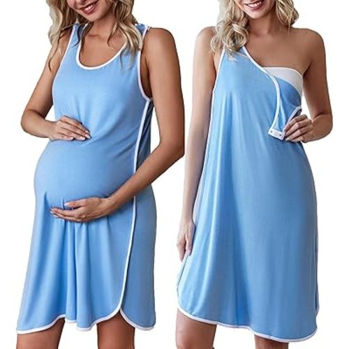 Ekouaer Labor and Delivery Gown for Hospital 3 in 1 Nursing Dress Sleeveless Maternity Snap Button Breastfeeding Nightgown