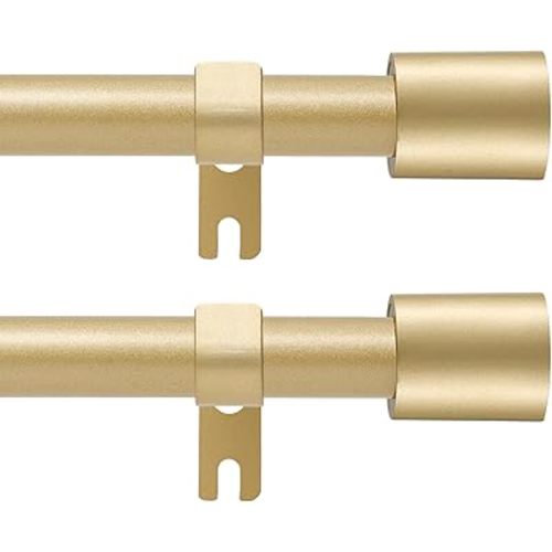 Curtain Rod for Windows 28 to 48 Inch, 2 Pack 5/8 Inch Gold Adjustable Curtain Rod, with 4 Brackets, Easy Installation and Simple End Caps, For Living Room, Bedroom, Outdoor