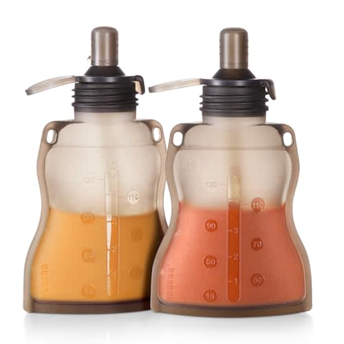 haakaa Silicone Refillable Squeezy Baby Food Yummy Pouch Homemade Organic Food for Babies/Toddlers/Kids, 2 Pack 4 oz, Grey