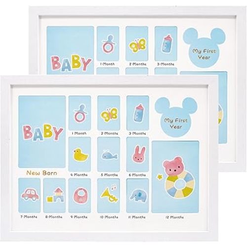 My First Year Photo Board Set of 2,Baby's First Year Picture Frame for Photo Memories with Double Mat,Collage Frame for Nursery Decor, Newborn Mom Gift or Baby Shower- White,13x17in