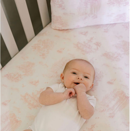 Spring Toile Pink Fitted Crib Sheet