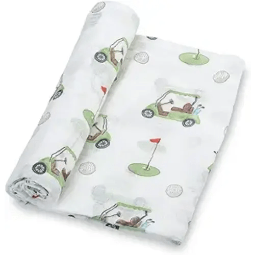 LollyBanks Baby Swaddle Blanket, 100% Cotton Muslin Blankets for Boys, Large 47 x 47 Inches Baby Receiving Blanket, Soft and Breathable Infant Swaddle, Baby Essentials, Registry (Golf Print)