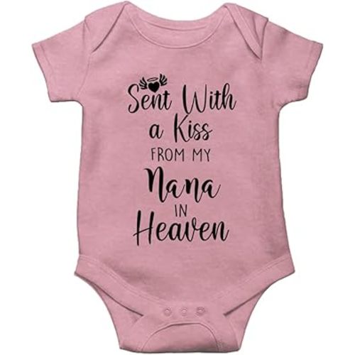 Baby Bodysuit,Sent with A Kiss from My Nana in Heaven-Newborn Infant Baby Bodysuit Pink Short Sleeve 0-3 Months