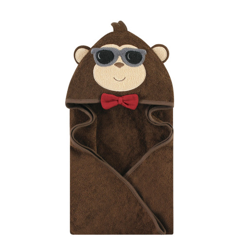 Hudson Baby Cotton Monkey Hooded Towel, Dapper Monkey