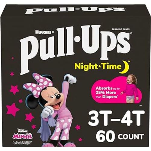 Pull-Ups Girls' Nighttime Potty Training Pants, Training Underwear, 3T-4T (32-40 lbs), 60 Ct