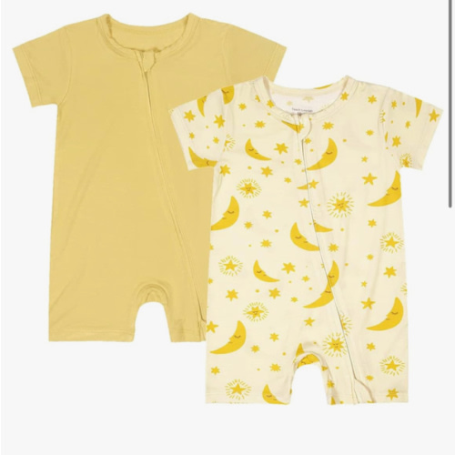 Teach Leanbh Baby Boys Girls 2 Pack Bamboo Viscose Pajamas 2 Way Zipper Short Sleeve Romper Jumpsuit Sleep and Play