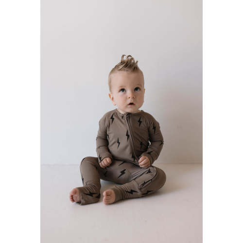 Bamboo Zip Pajamas | Brown & Black Lightning Bolt