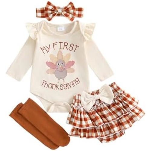 My First Thanksgiving Baby Girl Outfit Long Sleeve Turkey Romper Onesie Shorts Toddler Infant Newborn Fall Clothes