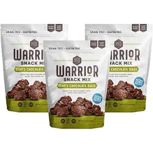BeeFree Warrior Mix Gluten Free Granola - Chunky Granola Bites | Paleo Granola, Low Carb, Grain Free, Preservative Free, Oat Free | Granola for Yogurt, Low Calorie Snacks | Clay’s Chocolate Buzz, 9 Ounce Bags, 3 Pack