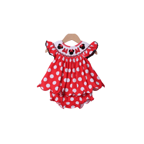 Smocked Mouse Bow Red Polka Dot Bloomer Set