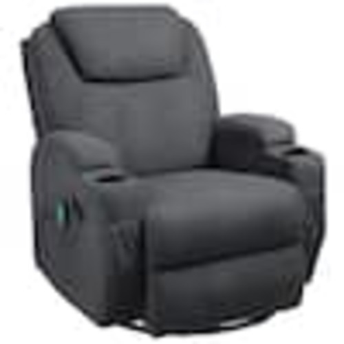 LACOO Big and Tall Smoke Gray Recliner Swivel and Rocking Chair with Power Massage Function T-LR9M0SL4A