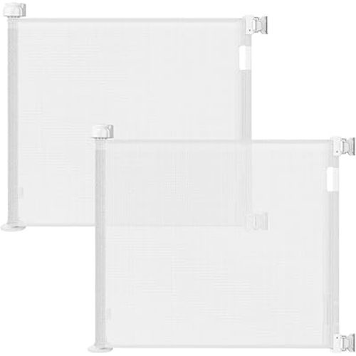 2-Pack Retractable Baby Gate for Stairs-33”Height, Expands up to 55”Width-Safety Gate for Infants, Toddlers, Dogs & Pets-Easy Install, Secure Closure, White Mesh Design for Indoor & Outdoor Use