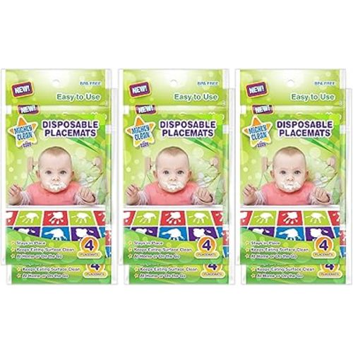 Mighty Clean Baby Disposable Placemat - Super Sticky Toddler and Infant Mat for Feeding on The Go, 24 Count Value Pack (6 Packages of 4 placemats Each)