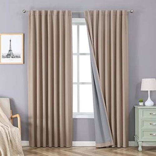 Joydeco 100% Blackout Curtains 108 inches Long for Bedroom Living Room - 2 Panels Burg Set Room Darkening Black Out Curtains for Bedroom Windows, Back tab Rod Pocket