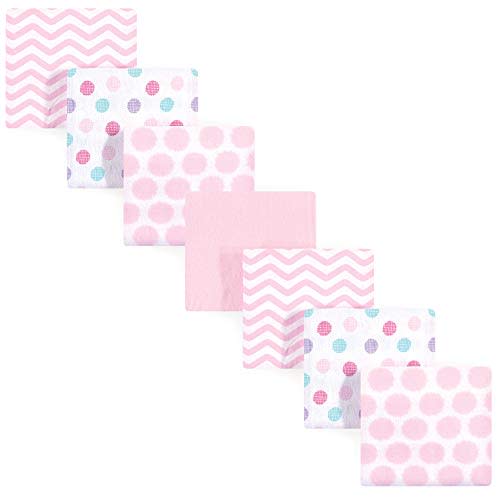 Luvable Friends Unisex Baby Cotton Flannel Receiving Blankets, Pink Dots 7-Pack, One Size