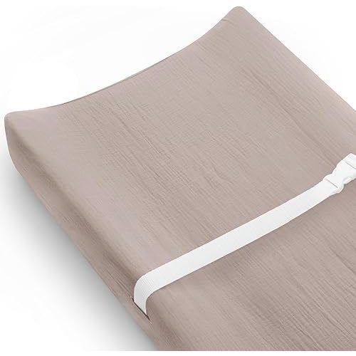 Changing Pad Cover for Baby Girls Boys, Muslin Changing Table Pad Covers with Boho Style, Neutral Color Soft and Breathable (Vintage Taupe)