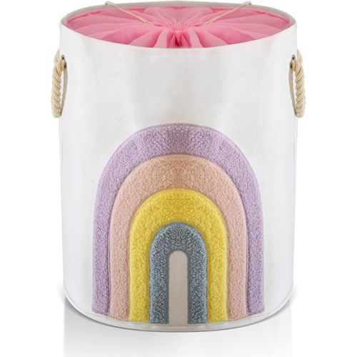 INough Pink Baby Hamper, XL Canvas 58L Laundry Basket with Drawstring Closure, Boho Rainbow Decor